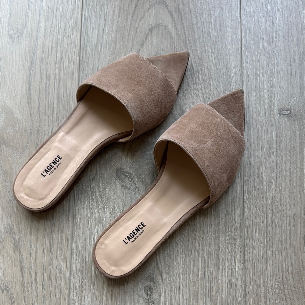 L'AGENCE Suede Sandals Slides Minimalist Slip-On Design